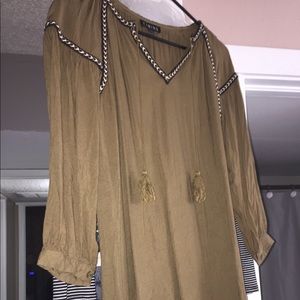 Long sleeve olive dress with Pom poms